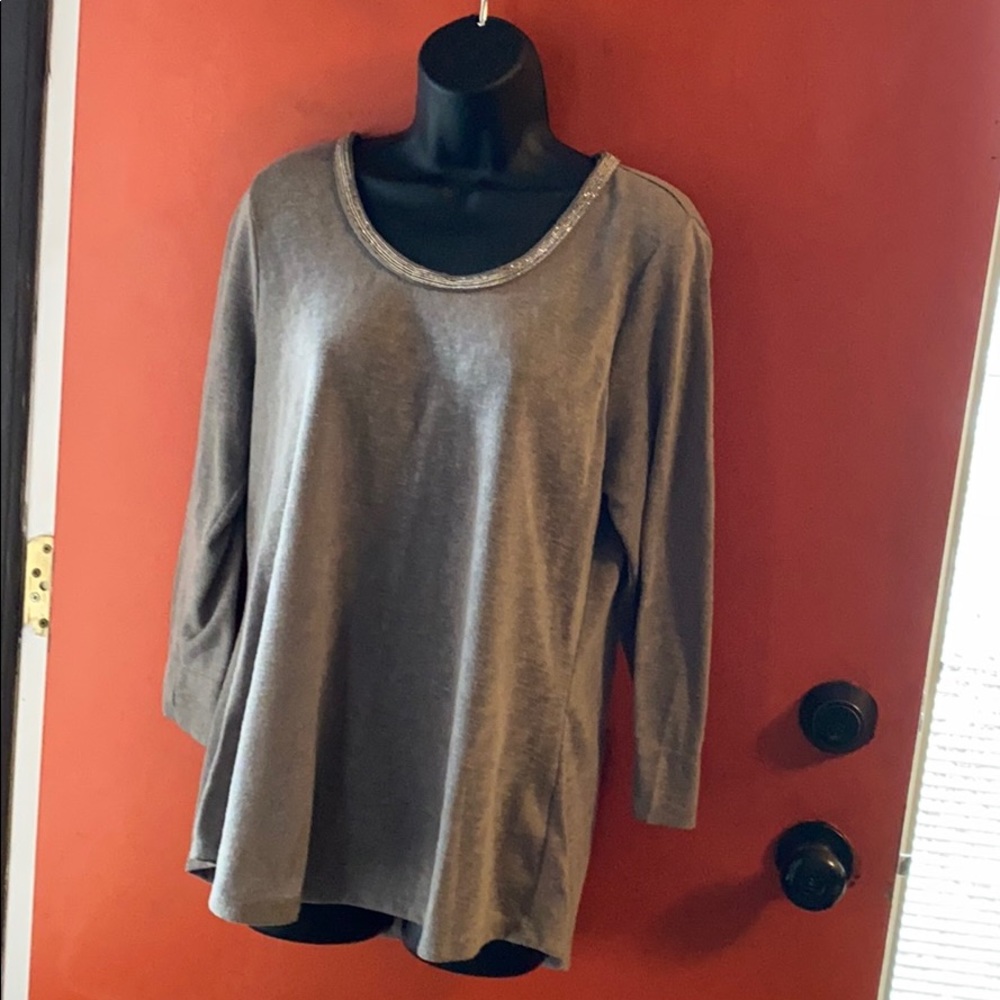 Crosby Heather Brown Sweater w/Sparkle Neckline.